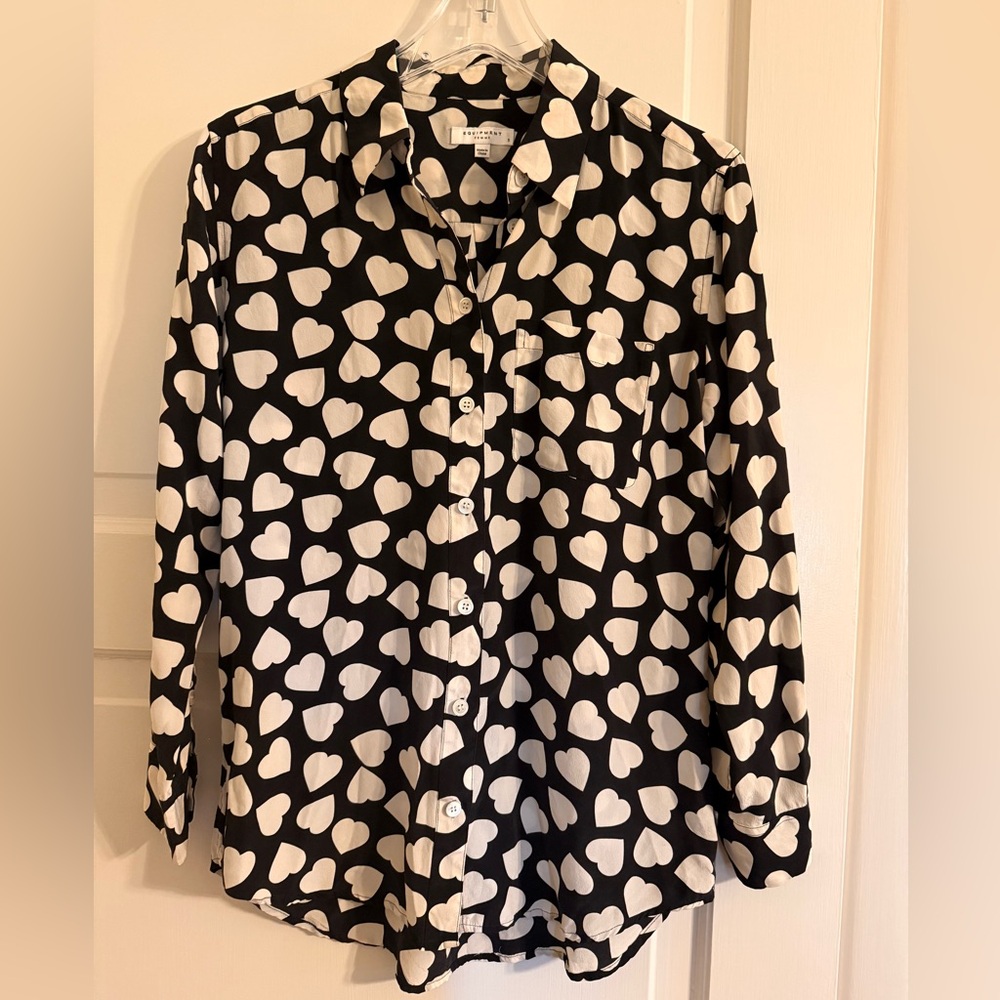 Equipment Black and White Heart Pattern Shirt